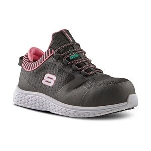 Skechers Women's Dark Gray Athletic Slip-On with Pink Trim Safety Shoe Steel Toe